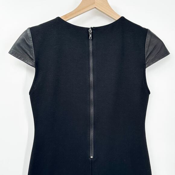 Alice + Olivia Gracie Black Sheath Dress Leather Cap Sleeves in Black Size 2‎ - Picture 7 of 12
